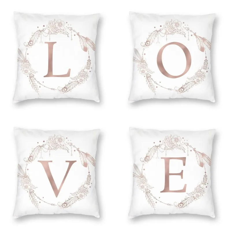 

Cool Letter L Rose Gold Pink Initial Monogram Square Pillow Case Home Decorative Marble Flowers Texture Cushion Cover For Sofa