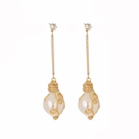long tassel elegant baroque pearl drop earrings for women chinese style vintage gold color womens earring female jewelry gift