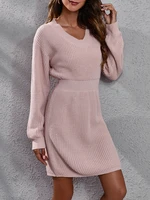 atuendo winter warm fashion pink dress for women vintage casual high waist knitted sweater robe leisure sexy slim soft dresses