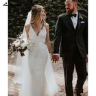 Простое свадебное платье со съемной тюлевой юбкой, атласное свадебное платье на бретелях-спагетти с V-образным вырезом и открытой спиной, платье невесты, платье невесты, lakshmigown