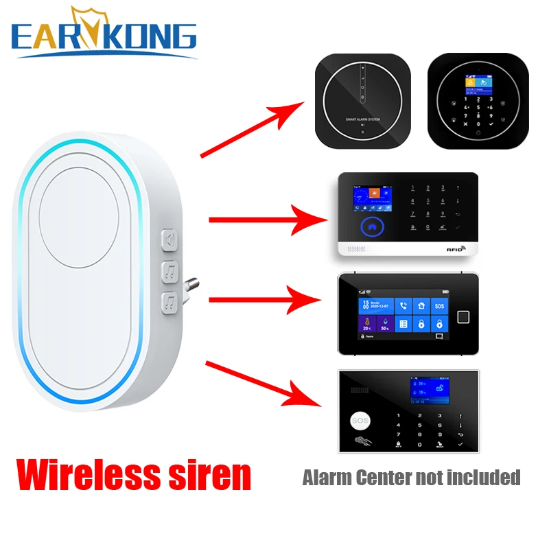 Wireless Siren 433MHz Compatible With Our WiFi GSM Alarm System Support EU US UK Plug Wireless Doorbell Alarm Volume Adjustable