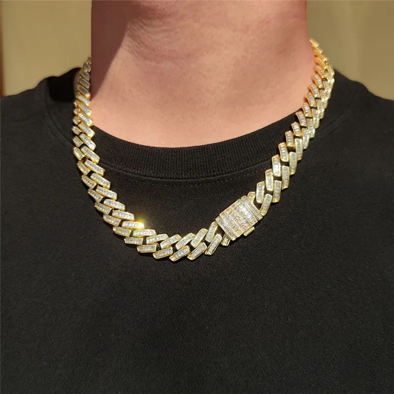 

Iced Out Chain Bling Miami Cuban Link Chains Necklaces 14mm Full Crystal Zircon Clasp Hip Hop Necklace Bracelet Mens