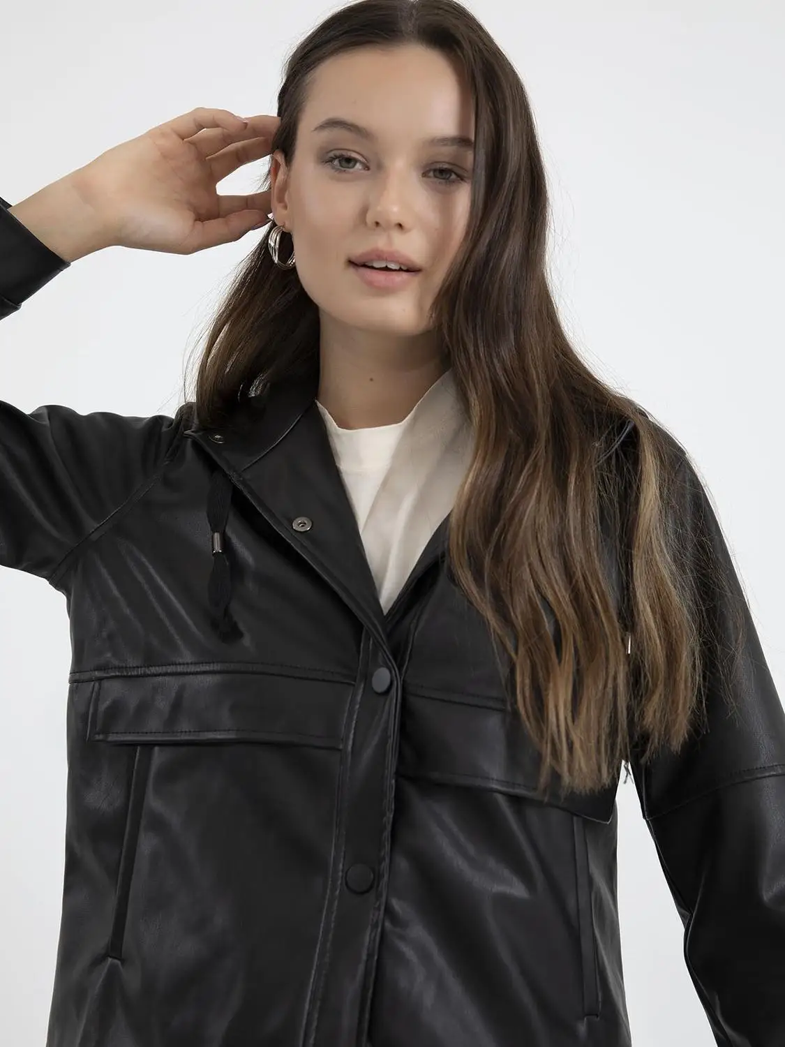 Outwear Hooded Thick Warm Jacket Leather Coat Winter Autumn Long Sleeve Pocket