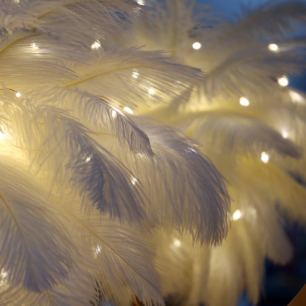 

Remote Control Feather Table Lamp USB/AA Battery Power DIY Creative Warm Light Tree Feather Lampshade Wedding Home Bedroom Decor