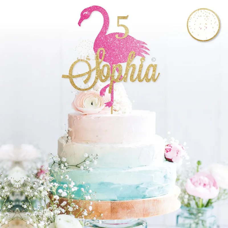 

Personalised Flamingo cake topper custom glitter cake topper gold glitter cake topper Party Decorations milestones birthday