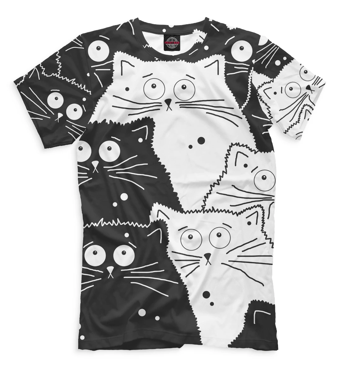 Футболка мужская с принтом Котики Милые Смешные Красивые Чёрно-белые Картинки