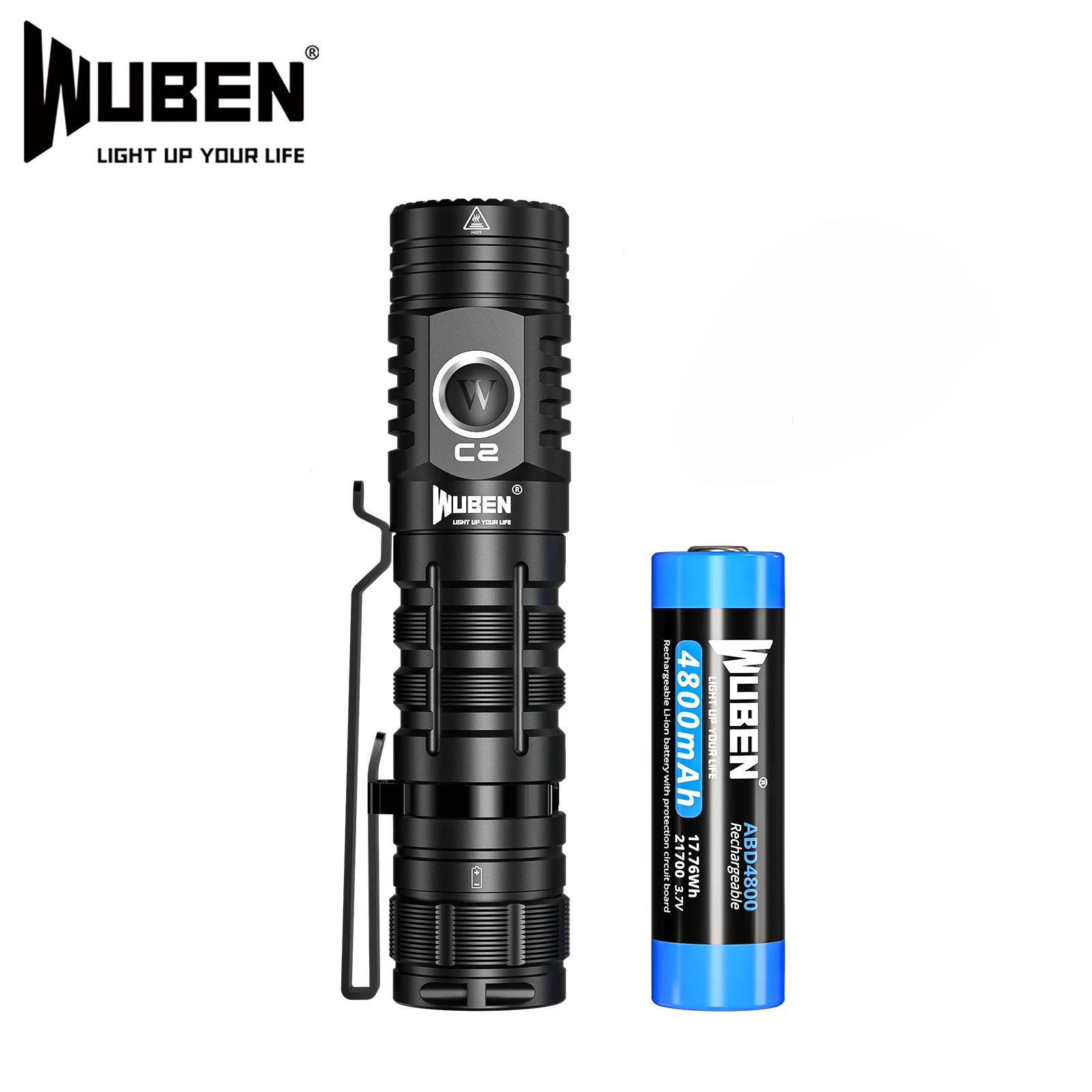 WUBEN  LED Flashlight C2 USB Rechargeable 7 Modes Turbo Mode 2000LM Range IP68 Waterproof Light with 120 Working Time