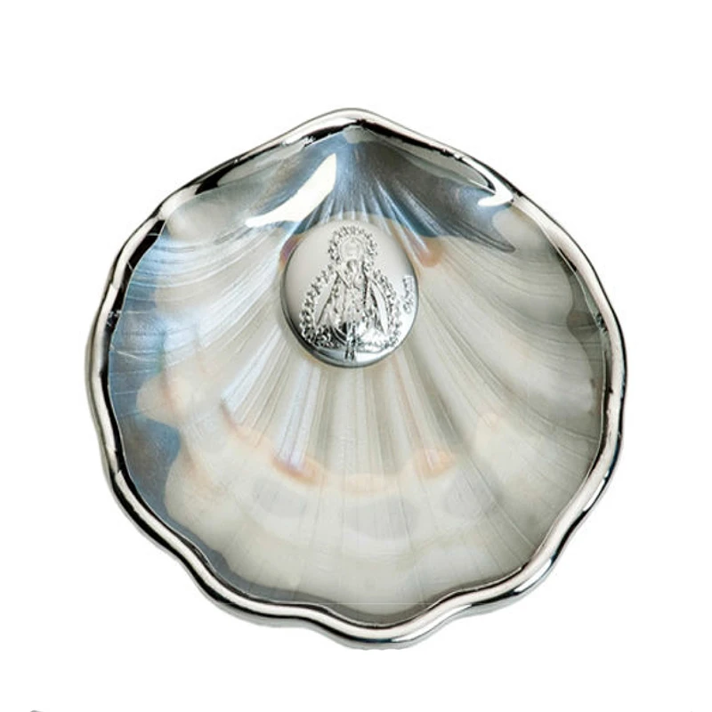 DOCOLASTRA Baptismal in crystal Shell Pearlescent with edge and rear bathroom Silver's most ovalo The Vírgen de the Cabeza |