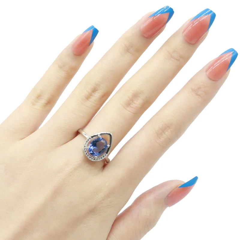 Роскошные серебряные кольца 17x13 мм с фианитом из розового турмалина в форме капли