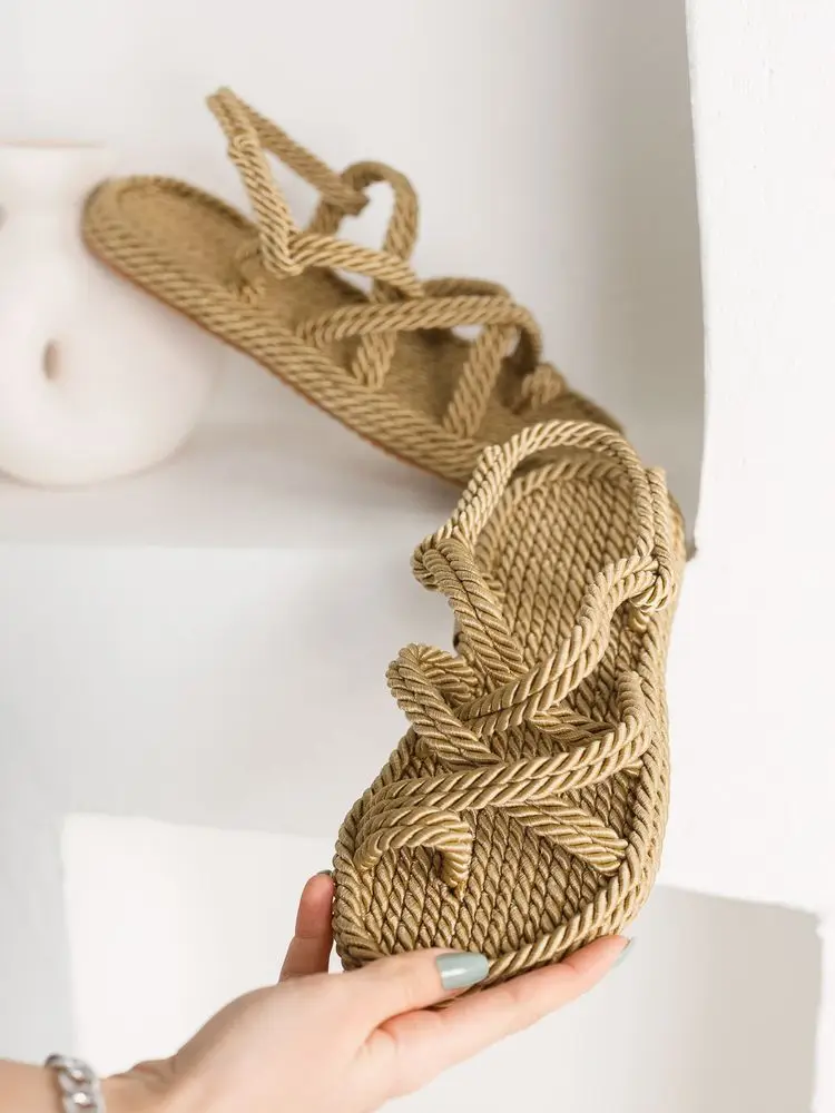 2021 Women Rope drawstring sandals gold women slim sole rubber comfortable styled Roman shoes slippers beach sea sand george sand lelia autobiografischer roman