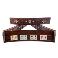 rummikub board game set luxury oval solid wooden handcrafted mother of pearl inlay okey tiles leather carrying bag gift