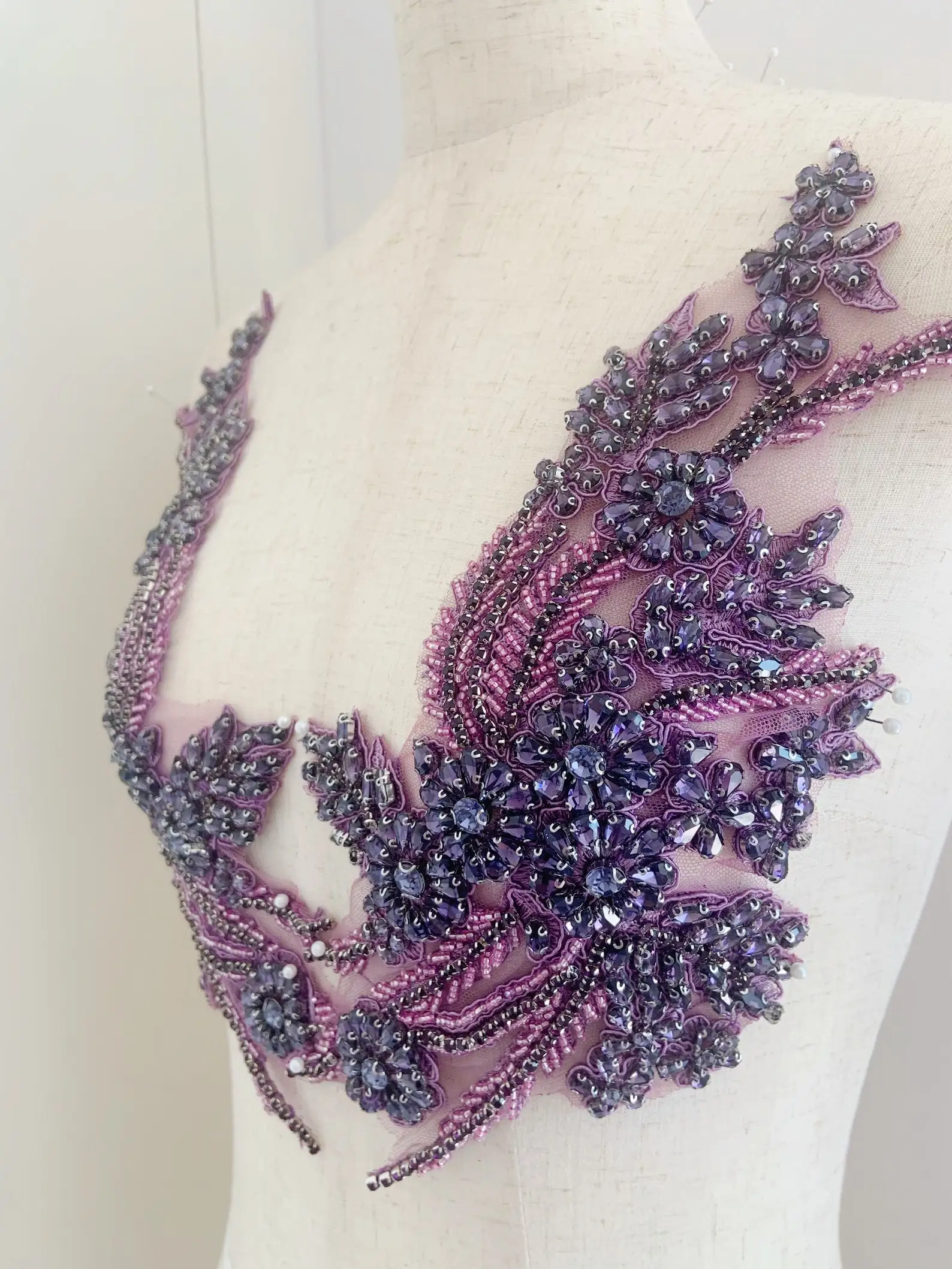 

Dark Purple Rhinestone Applique, Sparkle Crystal Applique, Crystal Bodice Patch, Handmade Couture Supplies