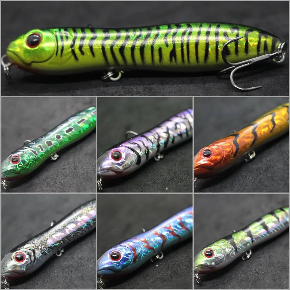 WLure 9 8 см 16 г длинный литье Topwater Popper прогулочная приманка 3D жесткая для рыбалки с