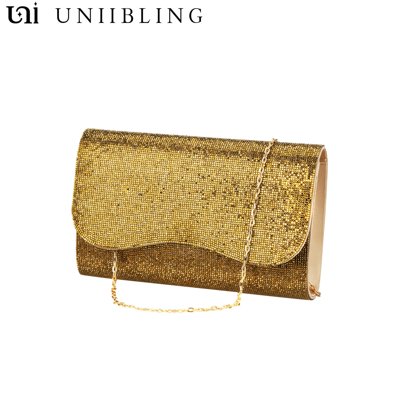

UNIIBLING Bling Rhinestone Evening Clutch Bag Women Diamond Chain Cover Dinner Party Handbag Purse Ladies Small Square Shoulder