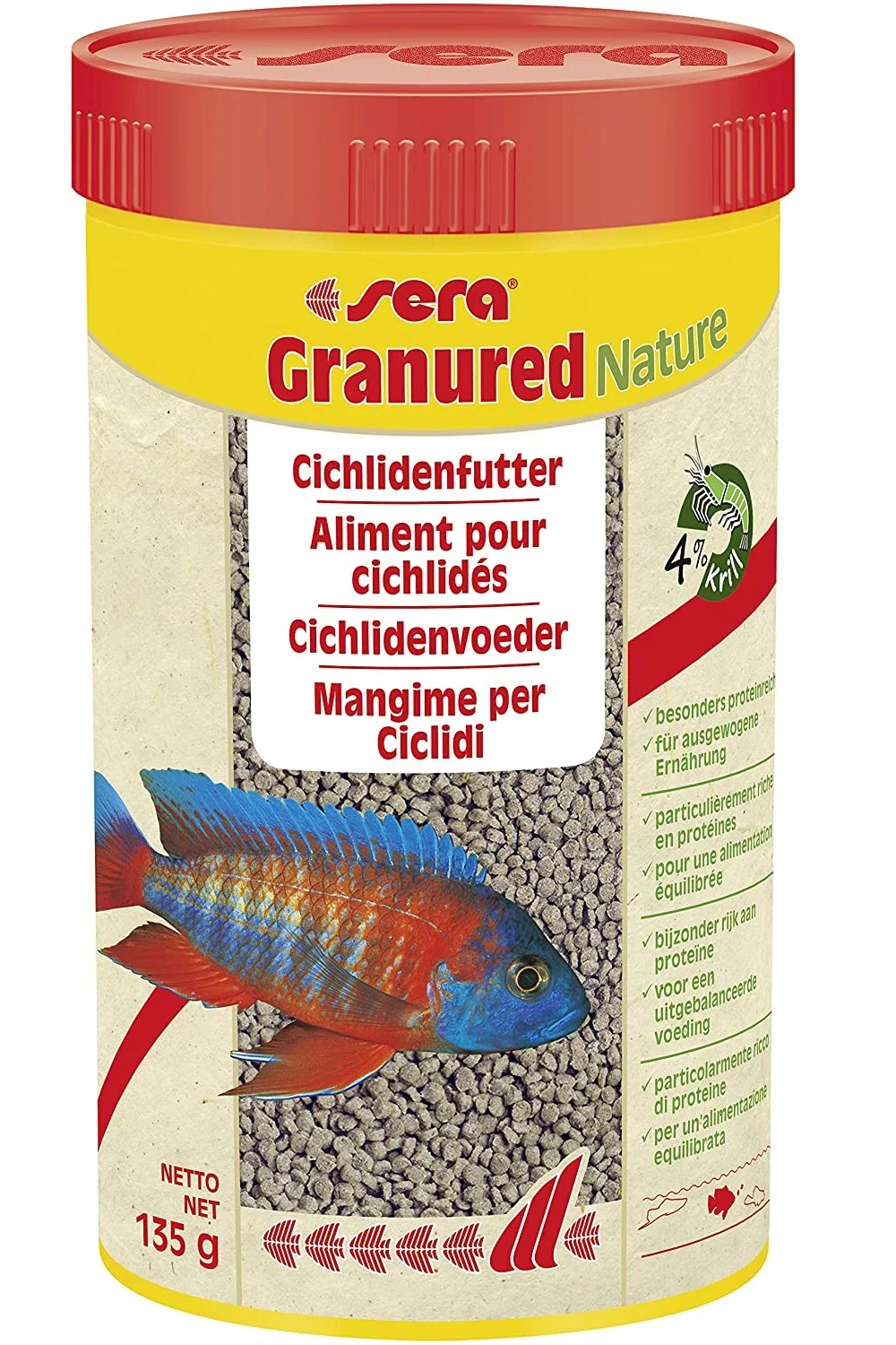 

Sera Fish Food 250 ML, Granured Carnivorous Granular (116 Grams), Special Fish Food for Cichlid Fish Species