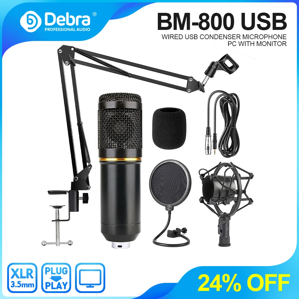 

Debra BM-800 studio condenser microphone set ,used with smart phones, PC, sound cards for live broadcast and singing recording