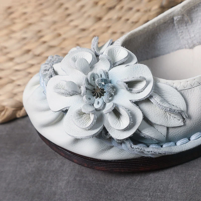 High Quality Retro Floral Ballet Flats Women's Shoes New Trend Loafers Ladies Genuine Leather Shoes Woman Sliders Soft Moccasin