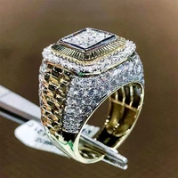 new luxury crystal square micro pave rhinestone rings for men punk hip hop style mens ring fashion jewelry christmas gift praty