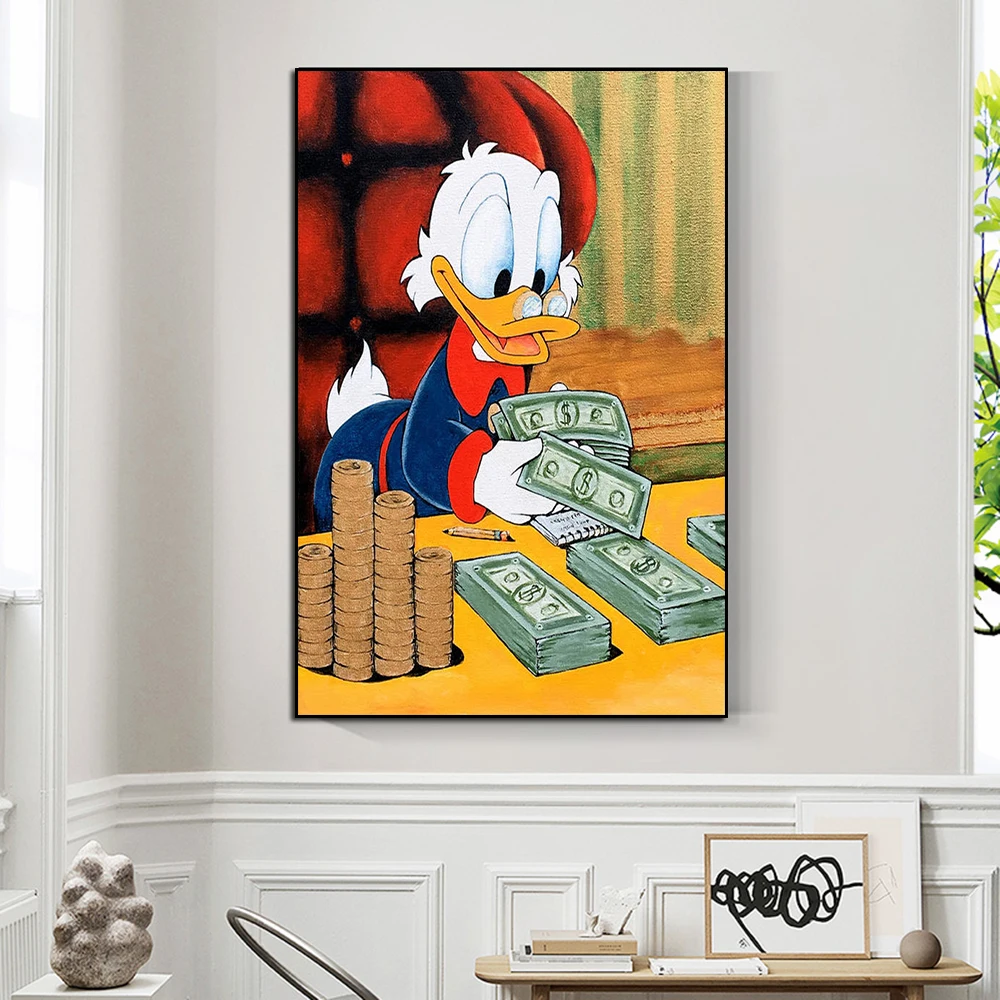 

Disney Donald Duck Counting Money Rich Canvas Painting Graffiti Art Poster And Print Anime Wall Art Living Room Home Decoration
