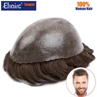 Male Hair Prosthesis 0.12mm Injection Skin Toupee Men Durable Wigs For Men 100% Human Hair System Unit Capillary Prosthesis