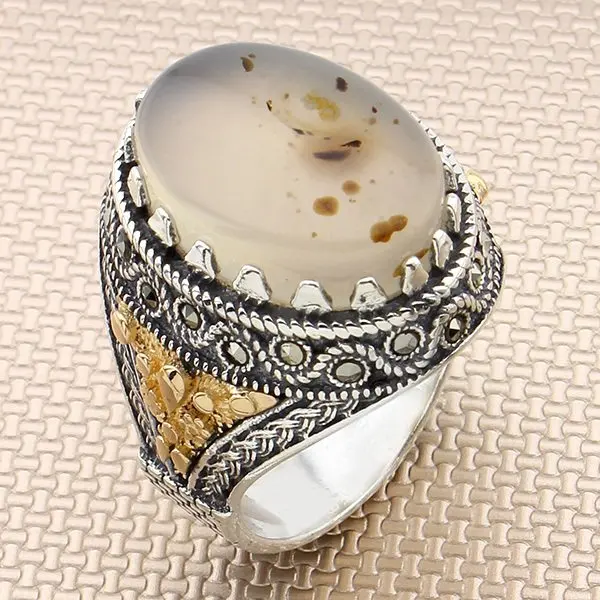 

Oval Yemen Agate Stone Silver Ring Vintage Men Silver Ring Bronz Color Big Heavy Silver Ring Solid 925 Sterling Silver