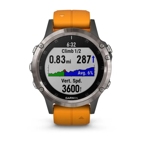 Garmin Fenix 5 Plus Sapphire титановый с оранжевым ремешком | Электроника