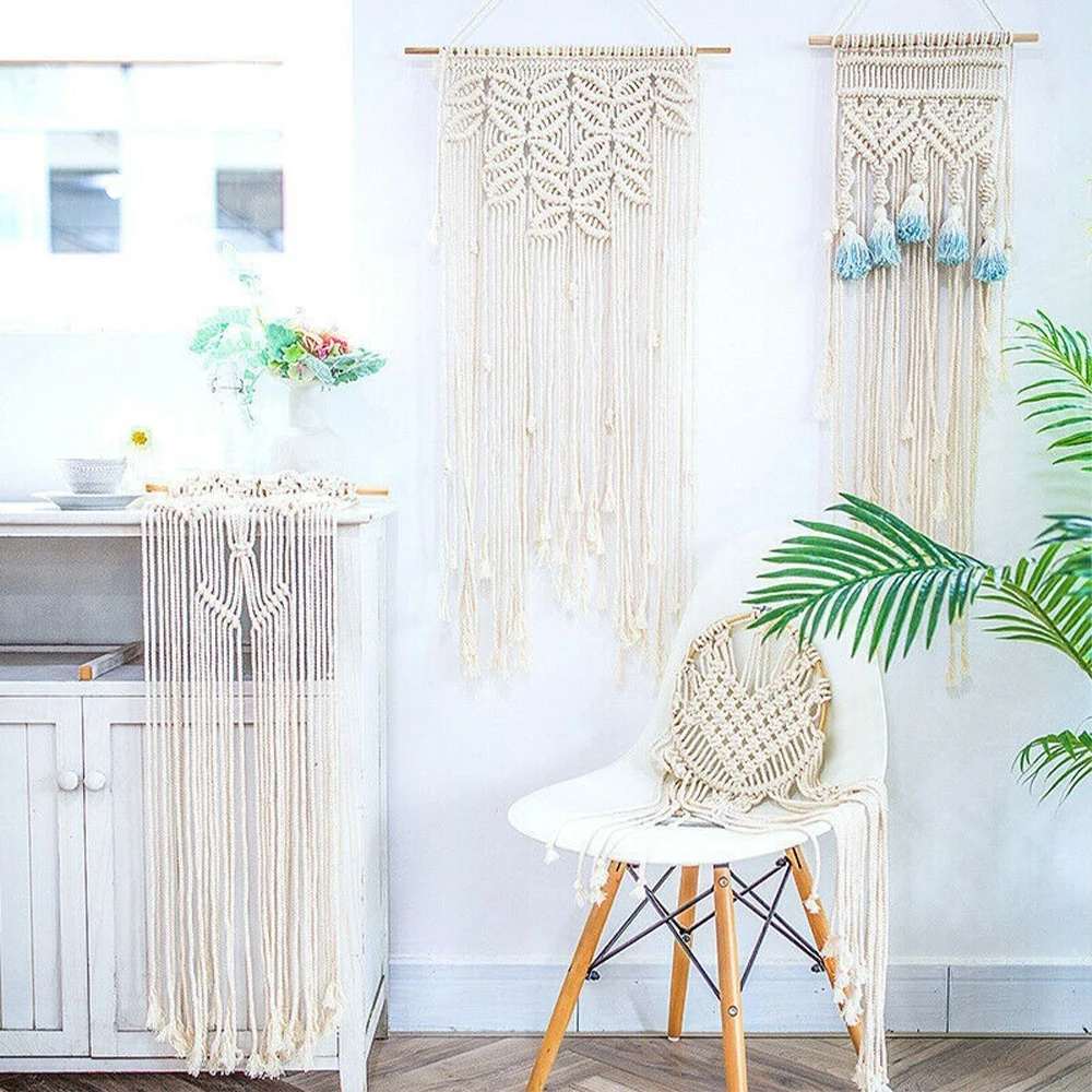 

74pcs DIY Macrame Cord Natural Cotton Rope with Wood Ring Wood Stick Braided Cord Teether Macrame Kit Wall Hanging Plant Hanger