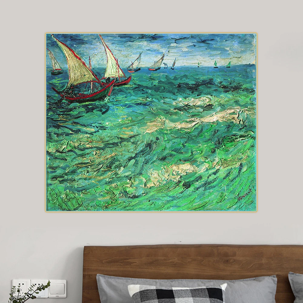 

Holover Canvas Oil Painting Van Gogh"Sailing boats"Colorism Expressionism Aesthetic Wall Art Home Room Interior Decoration