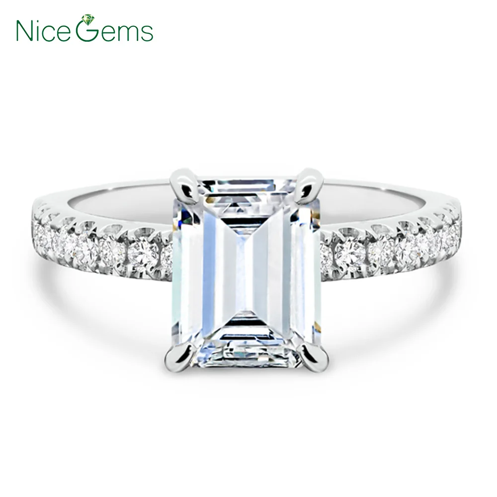 NiceGems 14K 585 Белое золото изумрудная форма бриллиант обручальное кольцо с
