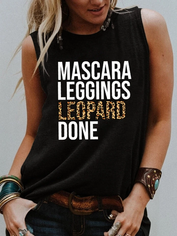 Тушь для ресниц леггинсы леопард Сделано Топ на бретелях футболка со смешным
