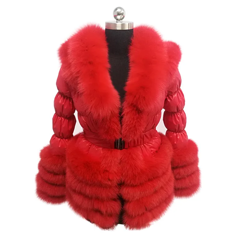 

New Winter Real Fox Fur Down Coat Warm Mommy And Me Puffer Jacket