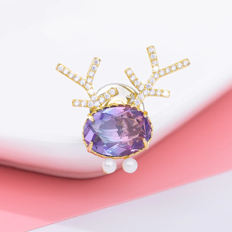 Austrian Crystal Deer Pins CZ Zircon Antlers Brooches for Mother's Gift Rhinestone Animal Horn Broche Costume Jewelry | Украшения и