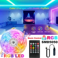 led lights infrared control neon lights music sync dc5v room decor color change smd5050 rgb strip lights for bedroom decoration