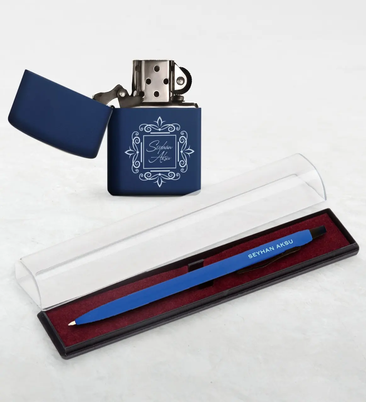 

Personalized Is Navy Gasoline Lighter and Pen Set-1