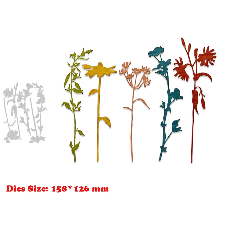 

New Arrival Spring Wildflower Stems Metal Cutting Dies for DIY Scrapbooking Set 5PK Plants Leaf Branch Stencils Card Making