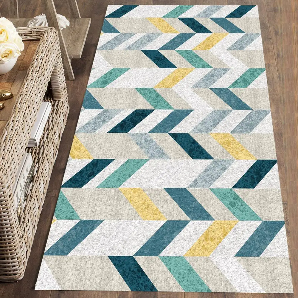 

Else Blue Yellow Green Geometric Nordec 3d Print Non Slip Microfiber Washable Long Runner Mat Floor Mat Rugs Hallway Carpets
