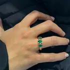 Зеленое Изумрудное кварцевое серебряное женское кольцо с тремя камнями