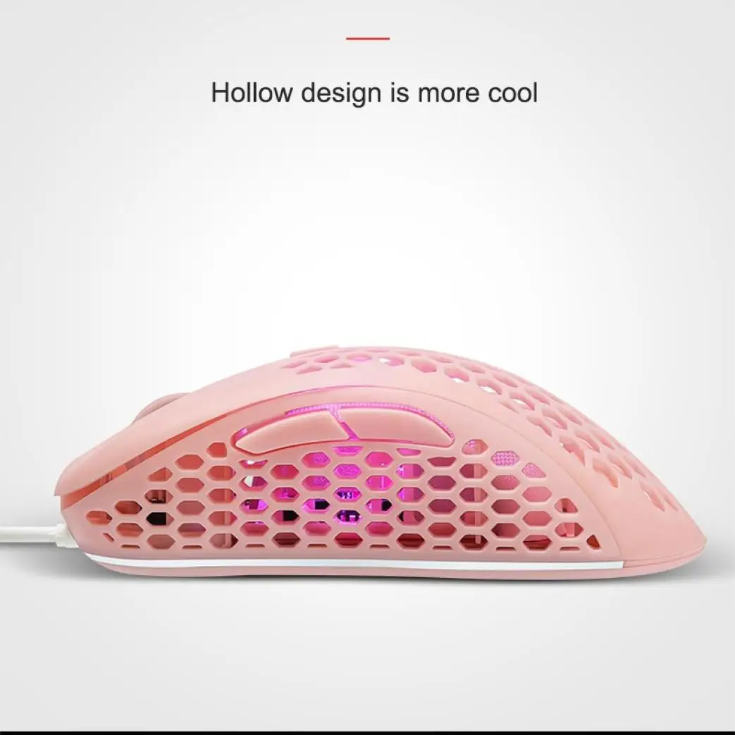 

USB Wired Gaming Mouse with RGB Backlit Light Lightweight 1600 DPI Adjustable Honeycomb Hollow Design Gamer Mice for Laptop PC