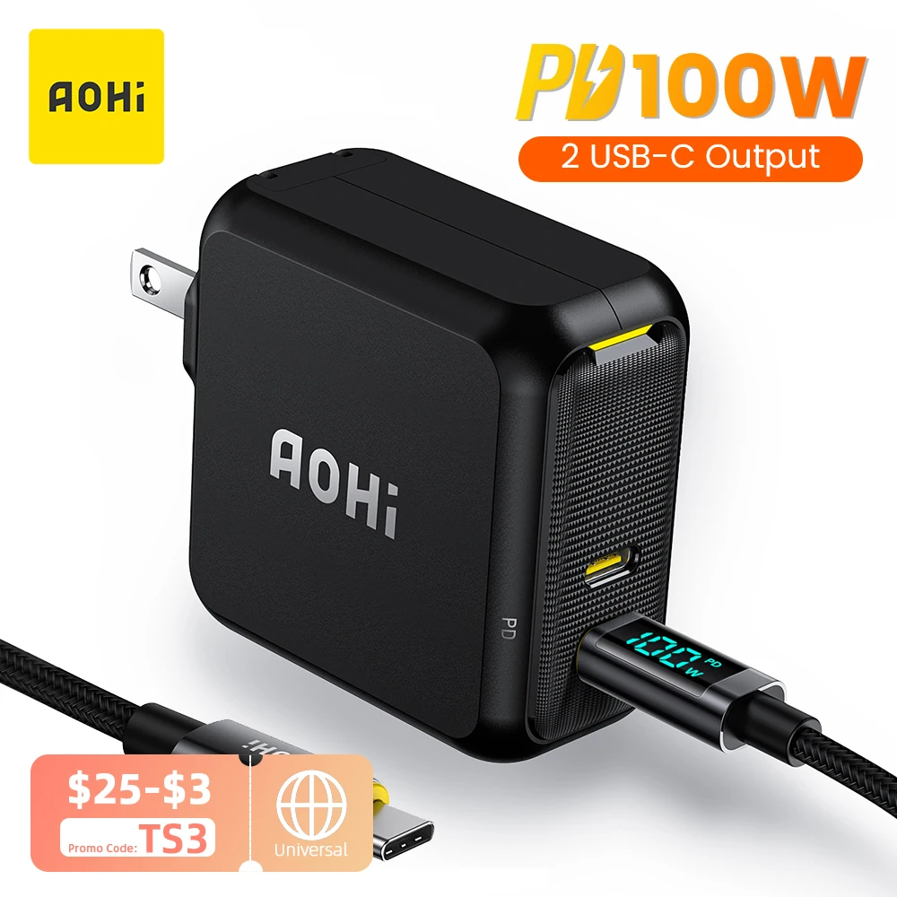 

AOHI Magcube USB C Charger 100W GaN Charger for Macbook Tablet Fast Charging for iPhone USB Type C PD Charge for iPhone 13 Pro