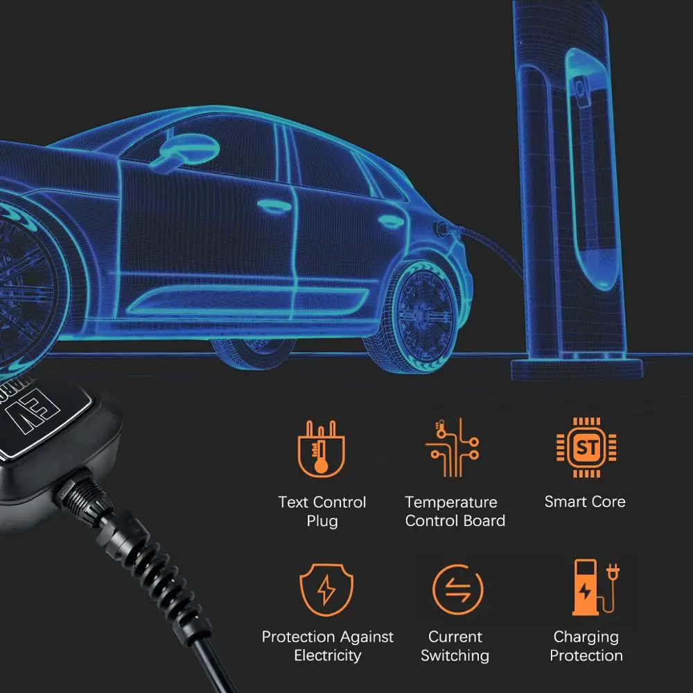 

5M 16A Type 2 Portable EV Charger For Electric Car Charging Cable With Schuko Plug