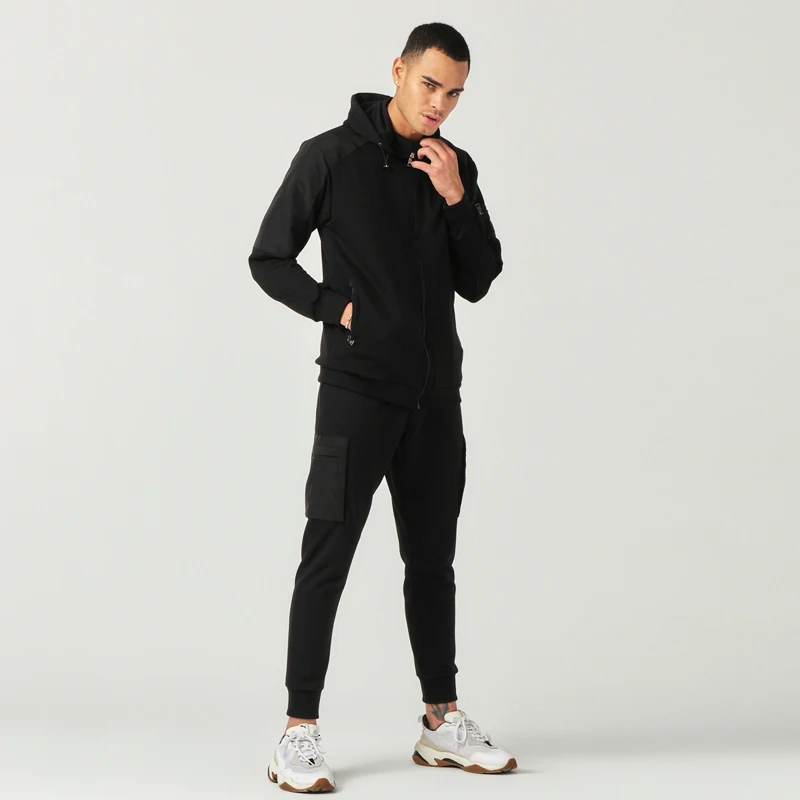 

2020 New Season Sportswear Men's Sweatshirt Zipper Hooded Luxury Cotton Regular Black Basic Tracksuit Casual Tbasic S-XXL