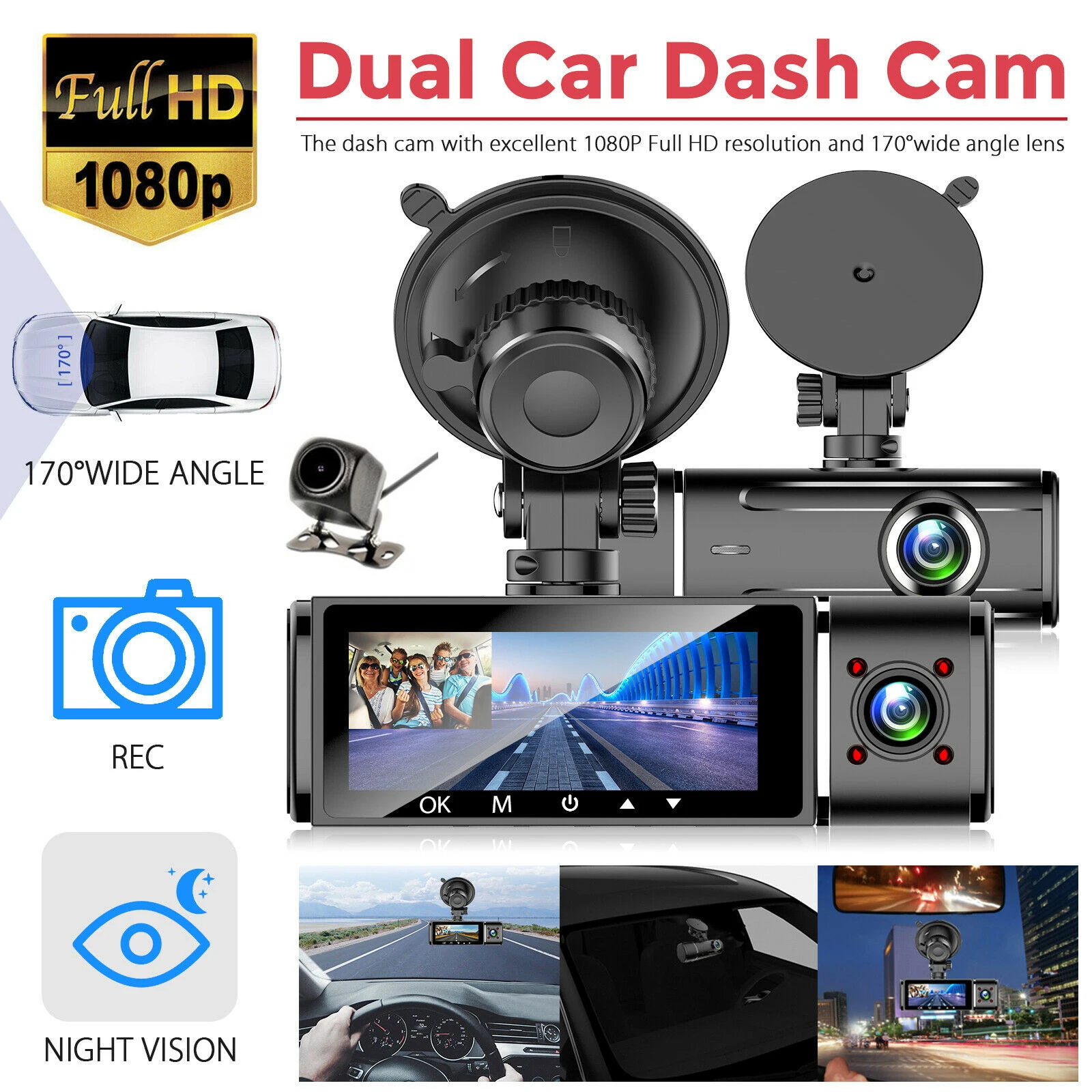 

FHD Dual Lens 1080P Dash Cam Car DVR 3 Inch IPS Car Camera Front and Inside Camera Video Recorder Dashcam Night Vision G-sensor