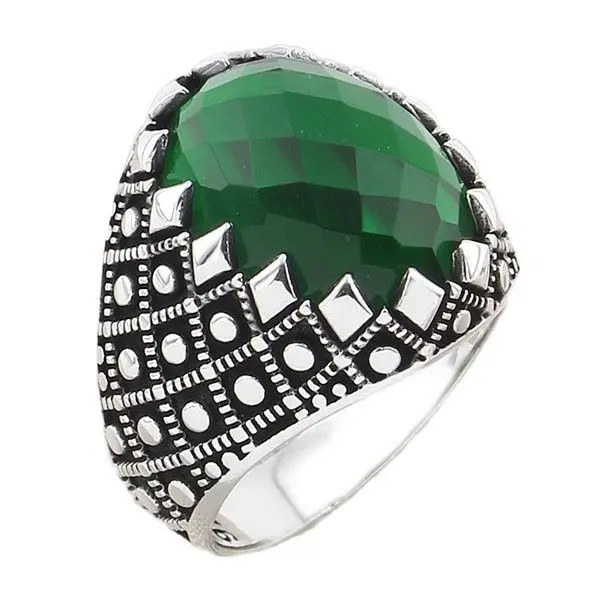 

Jewelry Gift Dots Alliance Sterling Silver Men's Ring with Oval Green Zircon Natural Gemstone Presents for Friends and Family