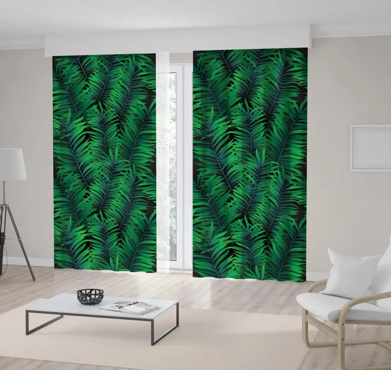 

Curtain Tropical Palm Tree Branches Green Leaves Foliage Summer Exotic Nature Theme Art Printed
