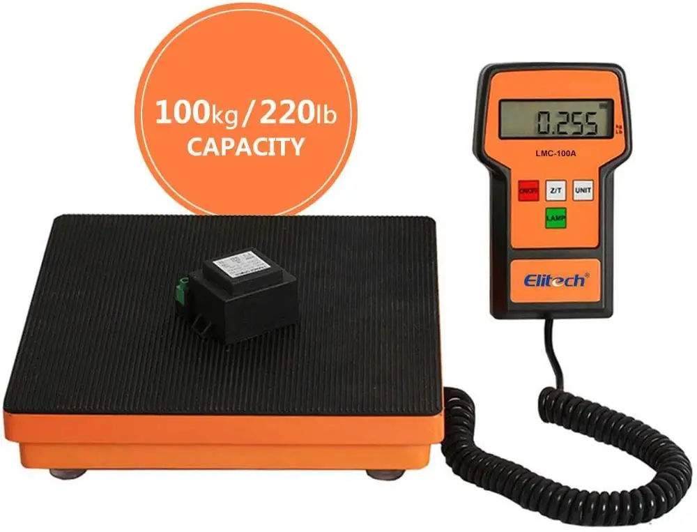 Elitech-b&aacute;scula electr&oacute;nica Digital de recuperaci&oacute;n de carga de refrigerante, balanza con control remoto por cable para HVAC, carcasa port&aacute;til de 220 libras/100kg, LMC-100A-2