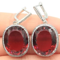 40x21mm big jewelry set created 22x18mm created pink raspberry rhodolite garnet cz for women wedding silver earrings pendant