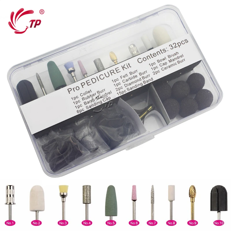 TP 32 шт./кор. 3/32 &quotнабор сверл для ногтей электрических пилок дрель шлифовки