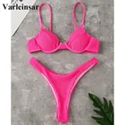 Новинка, бикини в рубчик, с высоким вырезом, купальник, женская одежда для плавания, Женский комплект бикини из двух предметов, купальный костюм V2697B
