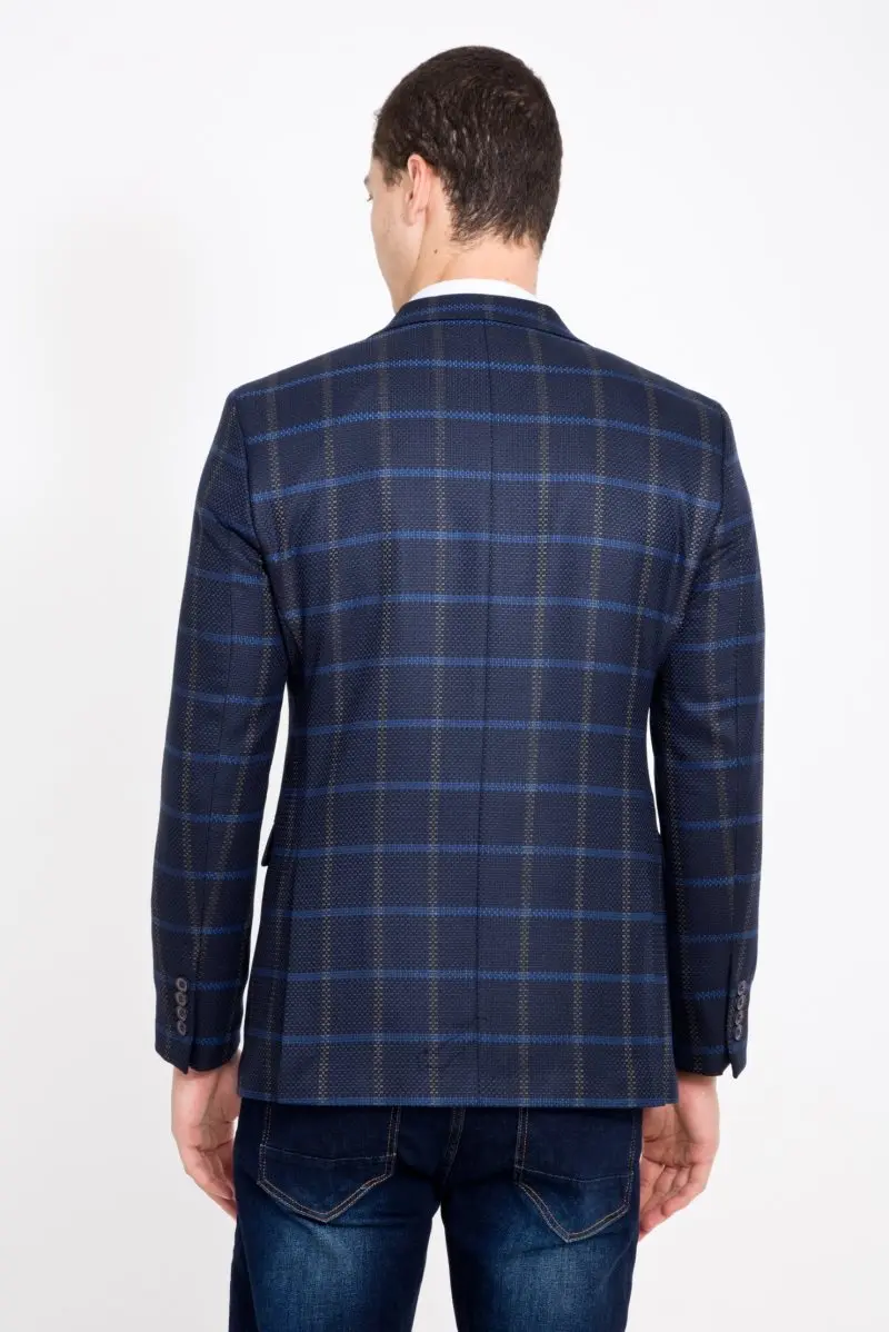 Kigili Slim Fit casual 2 кнопки однобортный клетчатый Блейзер Easycare полиэстер клетчатый узор Сделано в Турции темно-синий
