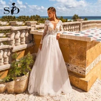 sodigne modern beach wedding dress sexy v neck appliqued lace bride dresses full sleeves boho wedding gown 2022